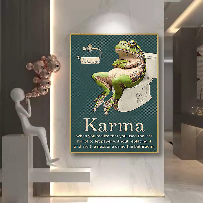 Fropo engraçado sentado no banheiro Karma Quote Poster Canvas Pintura de papel higiênico Arte de parede retrô para decoração de casa de banheiro