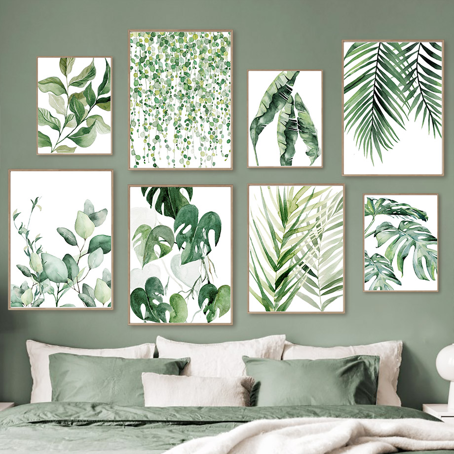 Canvas Painting Spring Green Watercolor Plant Leaves Palm Nordic Posters And Prints Home Wall Art Pictures Living Room Decor