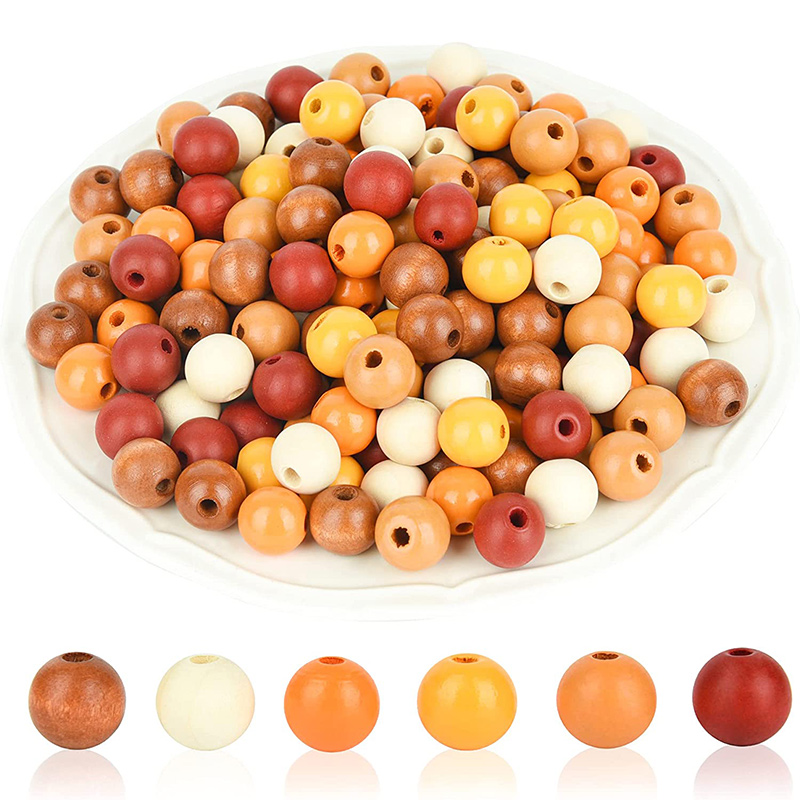 Perles en bois colorées 16 mm Perles en bois lâches avec trous Rustic Farmhouse Round Perles pour DIY Garland Christmas Home Decor