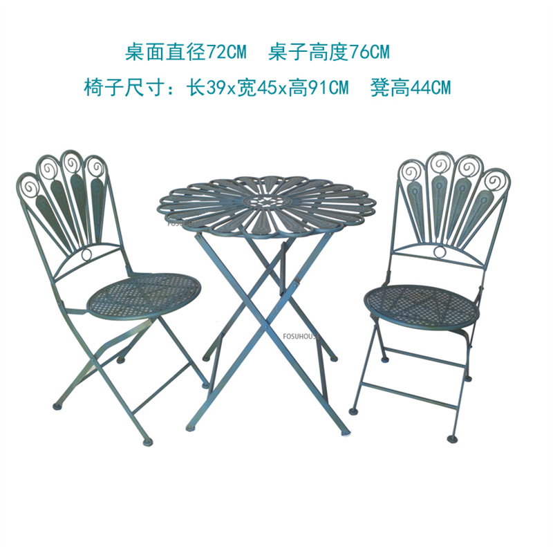 American Retro Outdoor Folding Table and Chairs For Country House Balcony Leisure Table Chair Three Piece Set Garden Furniture