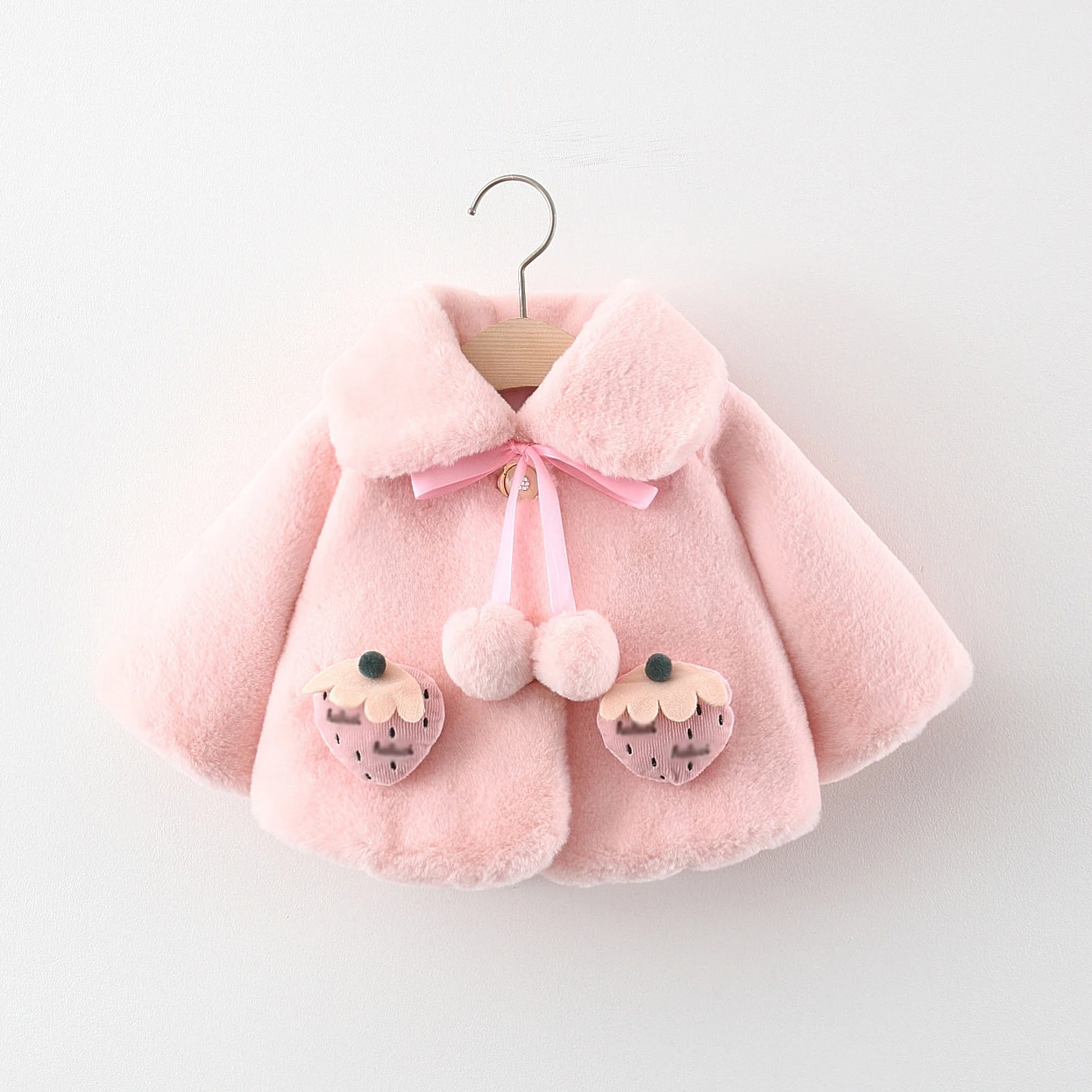 動物babzapleume fall冬の赤ちゃん毛皮のコート幼児少女ジャケット韓国の暖かいフリースぬいぐるみかわいいイチゴのショール新生服021