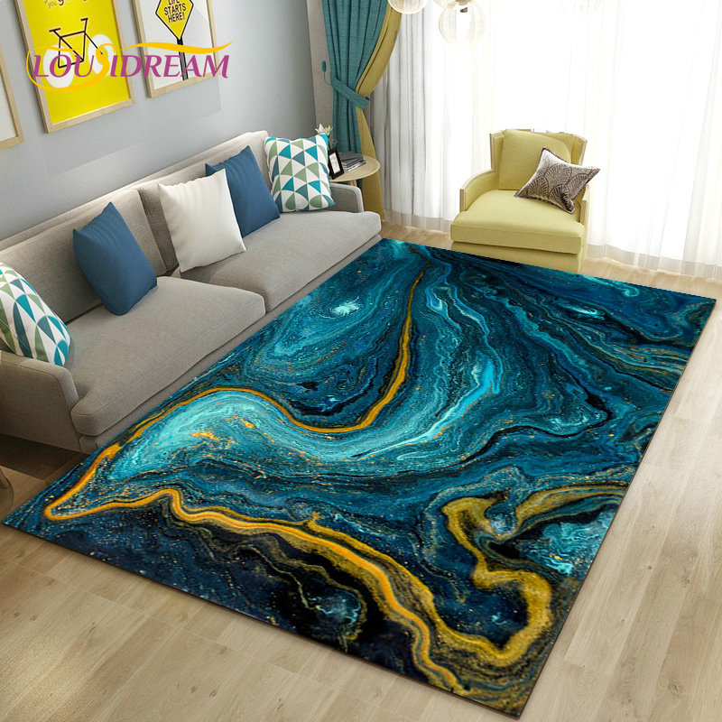 Nordic Green Gold Blue Marble Area Rug Large,Carpet Rug for Living Room Bedroom Sofa Doormat Decoration,kids Non-slip Floor Mat