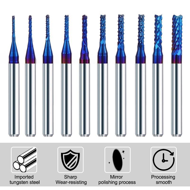 XCAN CARBIED MILHO DE MILHO DE MORN 0,5-3.175MM MHANK PCB CORTURO NANO AZUL AZUL PCB END MILHO CNC FERRAMENTAS DE MLINHAÇÃO DE CORTE