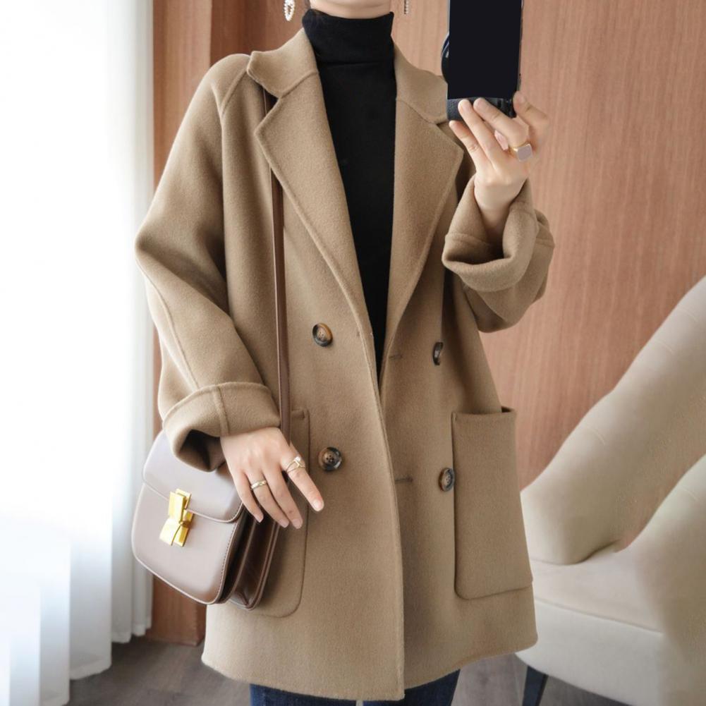 2023 Women Long Trench Jacket Winter Coat Loose Double-breasted Notch Collar Lady Overcoat Side Pockets Cardigan Women Overcoat