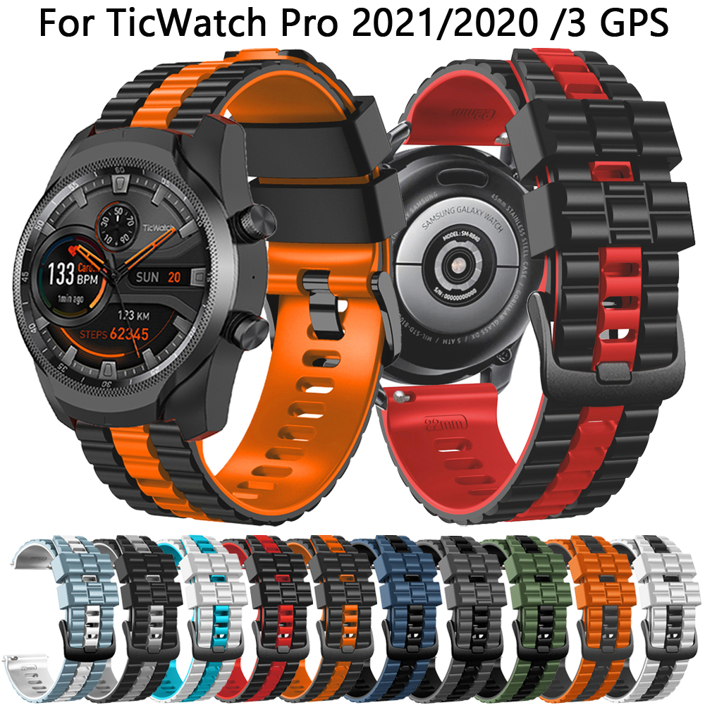 Ticwatch Pro 3 Ultra GPS LTE GTX 2021 2020 밴드 교체 22mm Correa Smartwatch Wristband Belt 용 실리콘 스마트 워치 스트랩