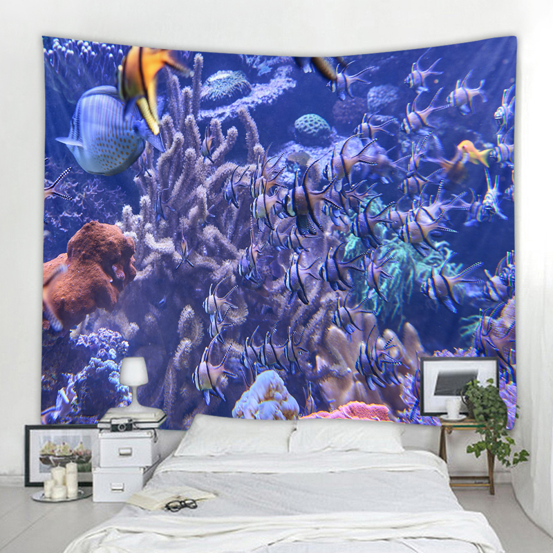 Sea World 3D Printing Tapestry Wall sospeso Underwater World Marine Tema Tema Bedro DECORAZIONI Tenda sospesa