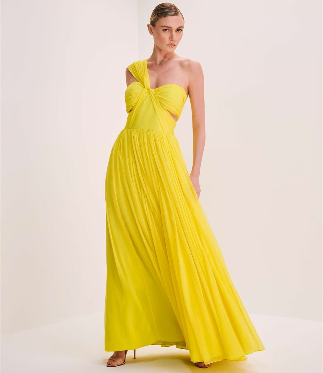 Elegant Long Yellow One Shoulder Chiffon Prom Dresses A-Line Floor Length Vestidos de noche Pleated Pleated Evening Dresses for Women