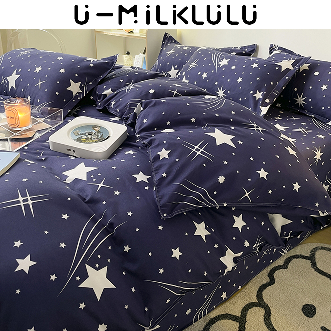 An Array of Star Retro Comforter Queen King Bedding Set Bed Sheets and Pillowcases Luxury Simple Dark Blue Duvet Cover Set 180