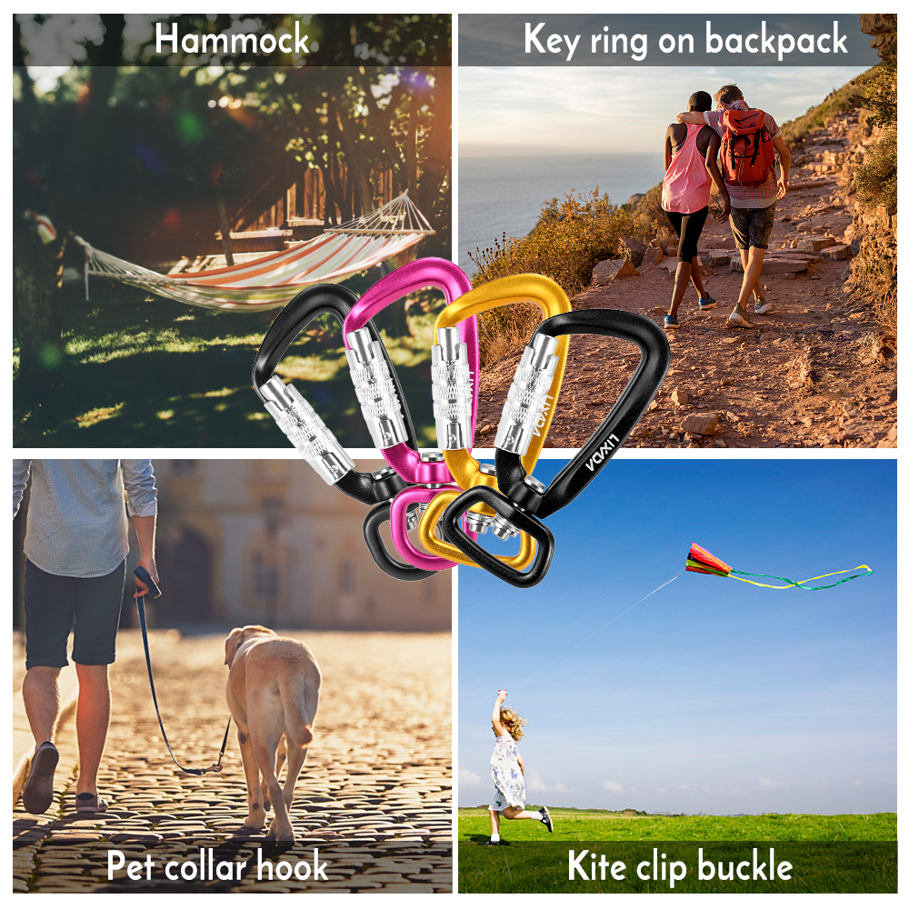 Lixada pivotant pivot-carabiner Clip à 360 ° Rotation Spinner Carabiner Small Auto Verrouillage Auto Carabiner Rotation Hamac Clip suspendu