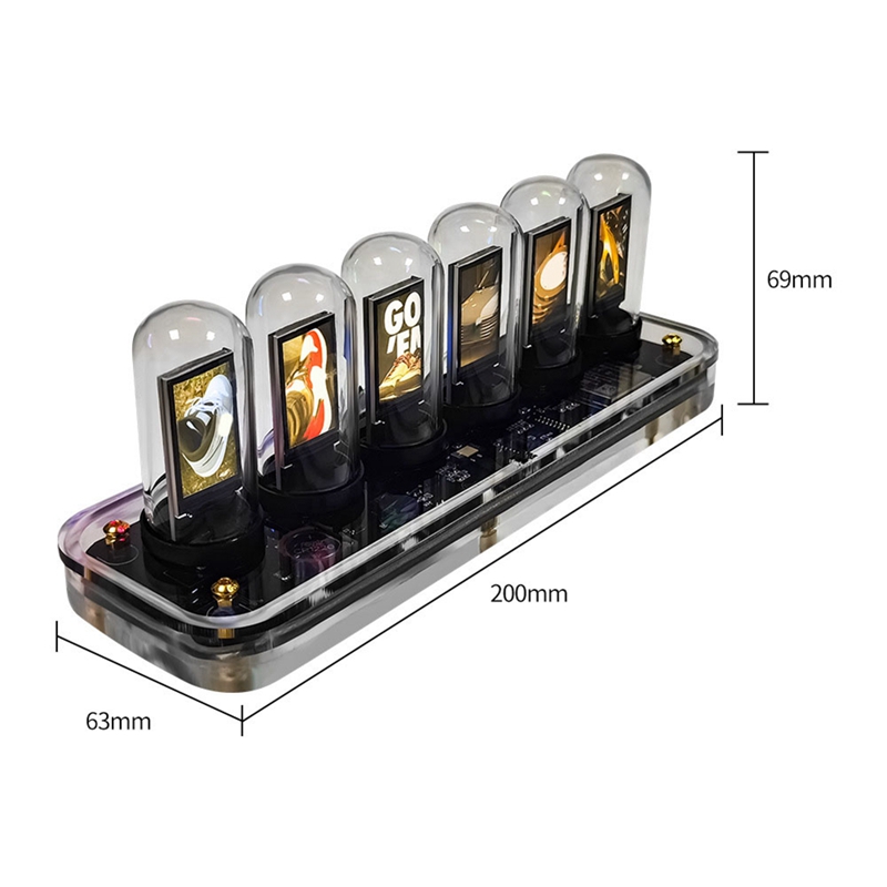 Nixie Clock Modern Table Clock Reteo Modern Desktop Clock Accessory Transparent Crystal Base, IPS LCD Screen,Desktop Decoration