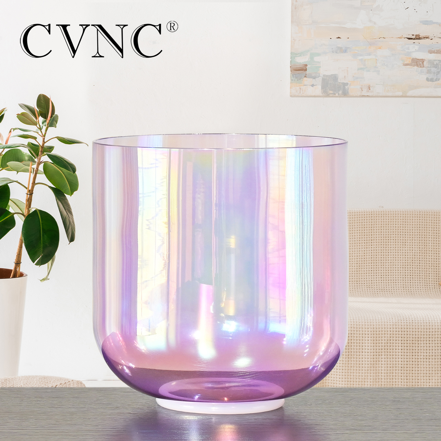 CVNC Alchemy de 7 pulgadas Clear Crystal Singing Bowl Purple con luz cósmica para curación de sonido con mazos y juntas tóricas gratis