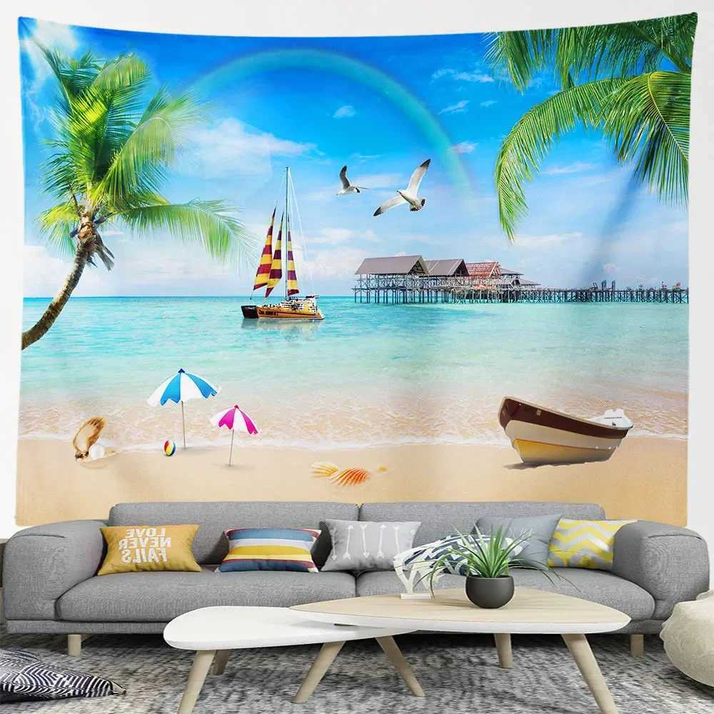 Starfish Tapestries Beach Tapestry Sea Wave Aesthetic Room Decor Ocean Landscape Wall Tapestries for Bedroom Home Living Room Decorations R0411