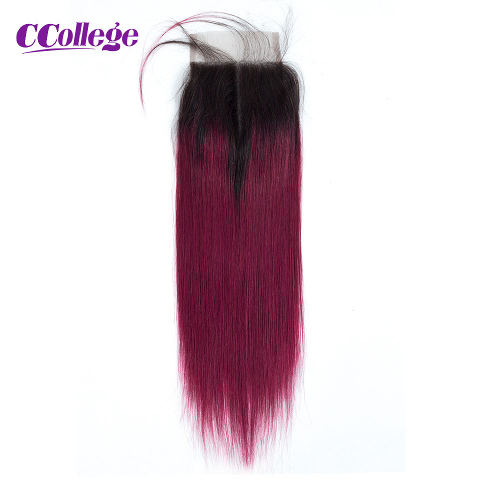 Spitzenverschluss menschliches Haar Ombre 1B/27 1B/30 1B/Burgundy 1b/99J Straight 4x4 Spitzenverschluss nur brasilianische Haare Farbige Verschlüsse