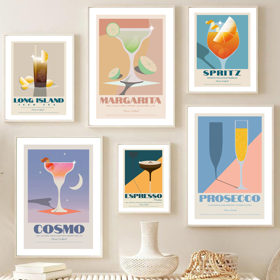 Affiche nordique Long Island Martini Whisky Sour Prosecco Cocktails Wall Art Print Toivvas Peinture Decor Pictures For Living Room