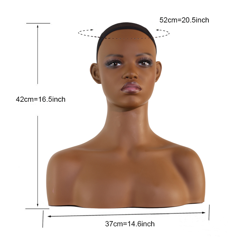 Plussign Mannequin Head With Shoulders Wig Display Head With Anti Slip Hairnet And Eyelashes African Female Manequin Head