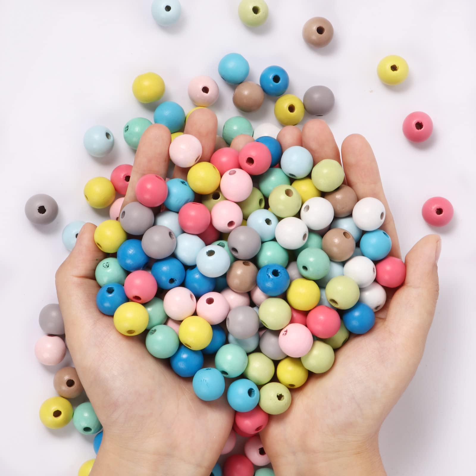 200 pezzi colorati in legno con perle in legno naturale rotonde da 8 mm perle sciolte perle di distanziatore in legno in massa.