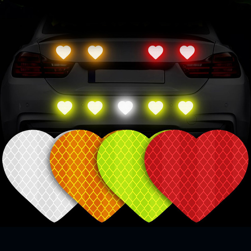 12pieces/set Heart Shape Auto Exterior Universal Safety Warning Mark Reflective Tape Motorcycle Bike Reflective Car Stickers