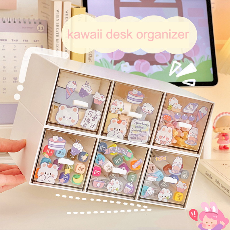 Organizatorzy biurka Kawaii Cute Korean Stationery Plastic Organizer Box Pudownia biżuteria do przechowywania pudełka na szkołę domową