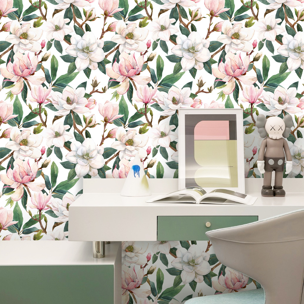 Waterpaper floreale vintage Waterpaper Watercolor Magnolia Flower Adesivo Paperino da parete preparato arredamento camera da letto dell'armadio