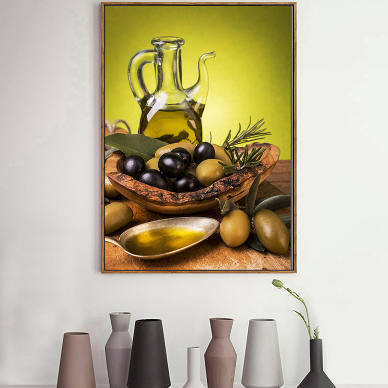 Moderne keuken kookbenodigdheden eetbare olie olijfolie verse kunst canvas posters en gedrukte foto's voor keukenhuisdecoratie