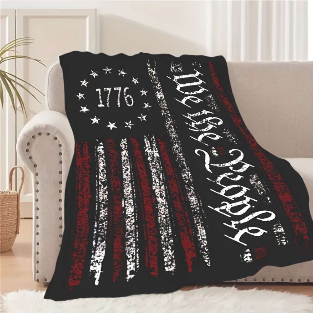 Patriotic All-season Comfort: Tear-resistant, Hypoallergenic American Flag Blanket - Perfect Gift Men Military, Ideal for Camping & Office