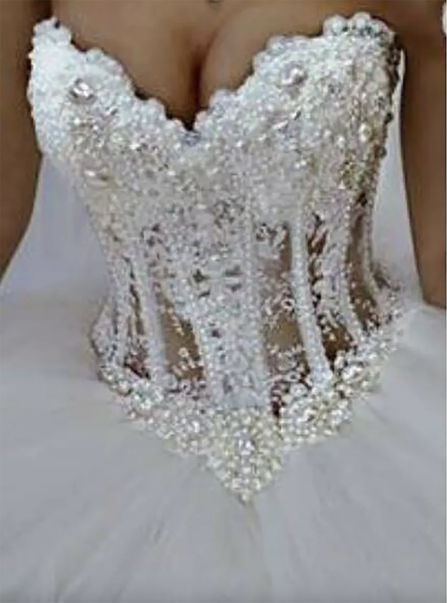 2024 Corset Ball Gown Wedding Dresses Sweetheart Beaded Crystal Tulle Bling Wedding Gowns Lace-Up Back Custom Made Dress Arabic