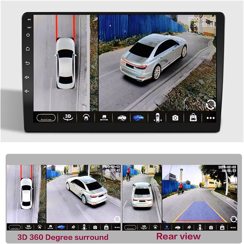 Vista surround panoramica telecamera auto 360 1080p AHD a destra+sinistra+anteriore+sistema di telecamera posteriore Android Auto Radio Night Vision