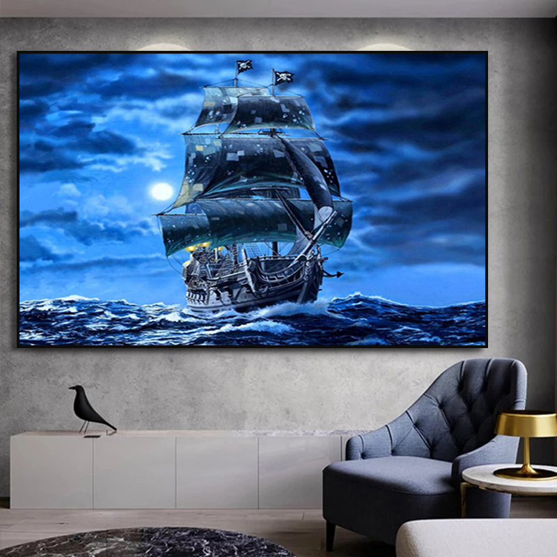 Bismarck Class Battleship Posters and Prints Retro Pirate Ship Canvas Painting Ship Wall Art Pictures for Living Room Decoration