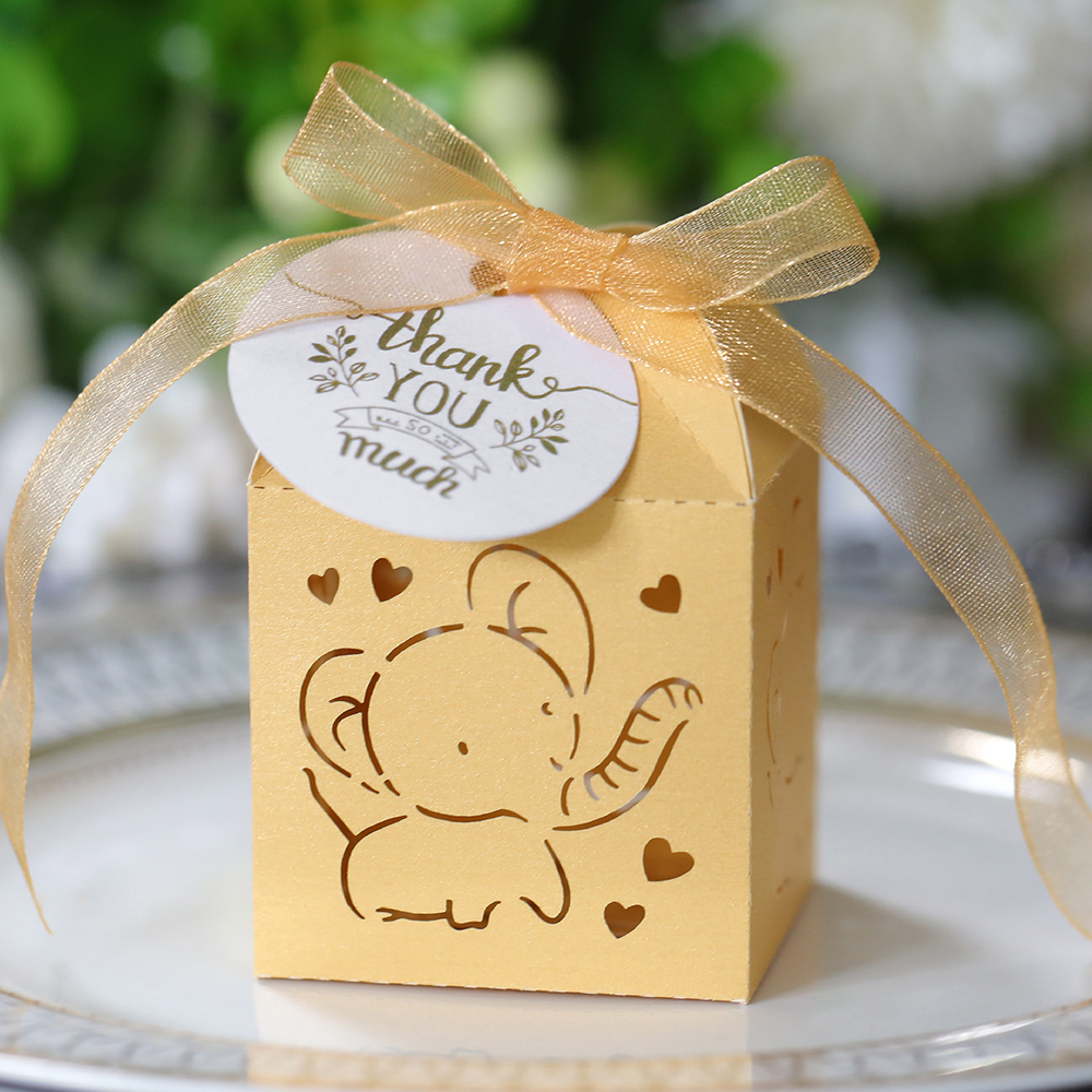 Boîte de bonbons baby shower pour invité Boîtes de cadeaux en forme d'éléphant en forme d'éléphant