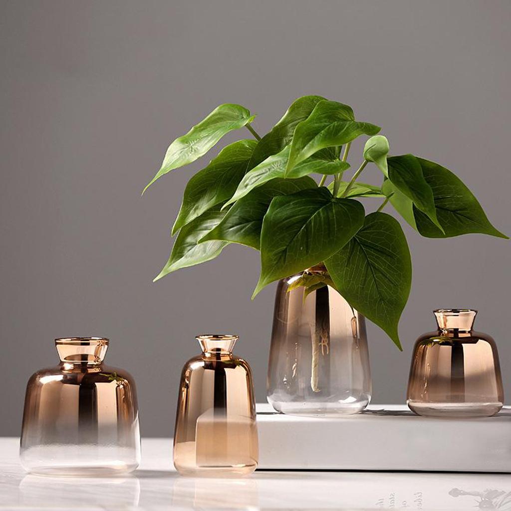 Nordiska minimalistiska moderna guldpläterade gradientglas Small Vase Terrarium Container Flowerpot Planter Centerpiece Wedding