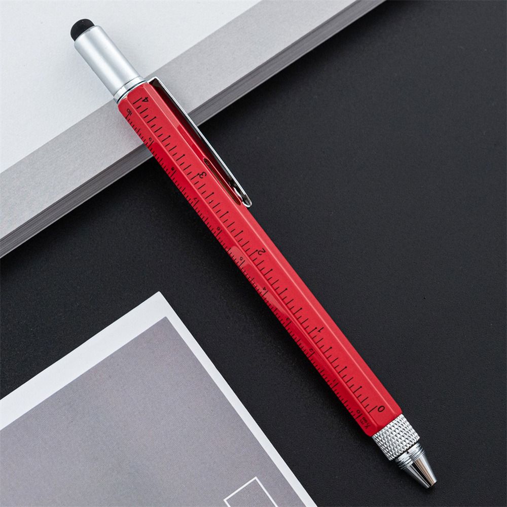 6in1 Multifunktionell kapacitiv penna med skruvmejsel 1,0 mm påfyllning Bollpunktsskärm Touch Pen Woodworking Pen Office Supplies