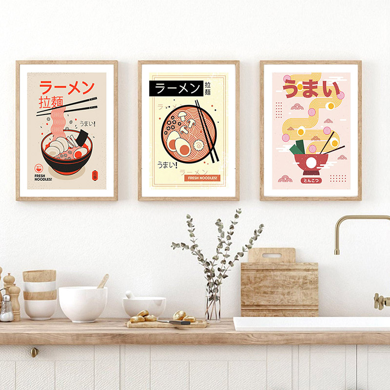 Японская пищевая плакат забавная рамена лапша суши кухонная стена настенная печать картины картинки для ресторана домашний декор кудрос
