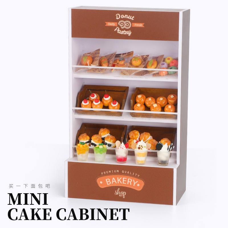 New Supermarket Shelf Dollhouse Miniature Food Cake Dessert Cabinet Convenience Store Cabinet for Barbies Doll Decor Accessories