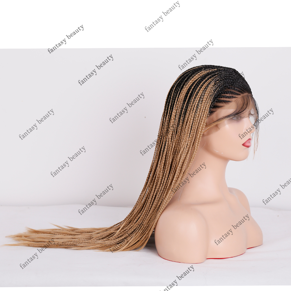 26 polegadas ombre marrom longa peruca sintética caixa trançada hd lace frontal lateral /intercalação /peça livre para mulheres negras resistentes ao calor