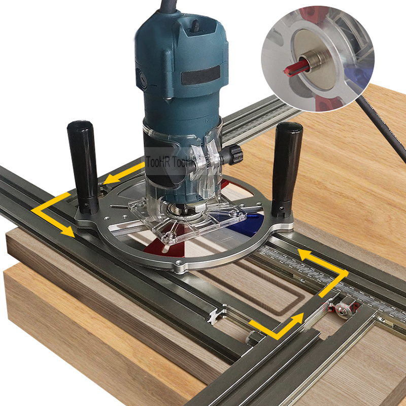 Routing Jig Frame System Justerbara ram Rektanglar och rutor Trimningsmaskinfräsning Groove Gravering Guide Rail Bracket