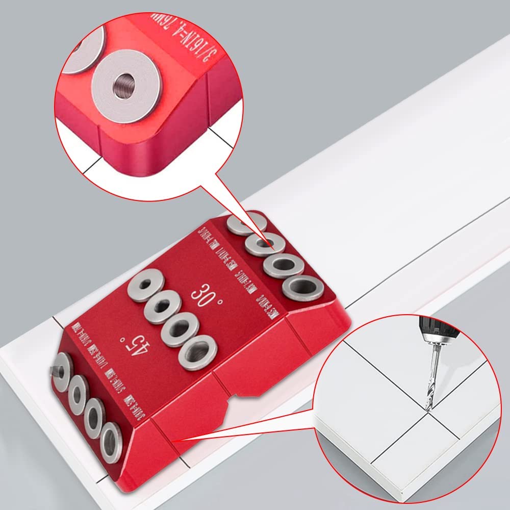 30/45/90 Ángulo de grados Orduito de bolsillo Guía de perforación británica Kit de plantilla de plantilla Localizador de madera para articulación de madera
