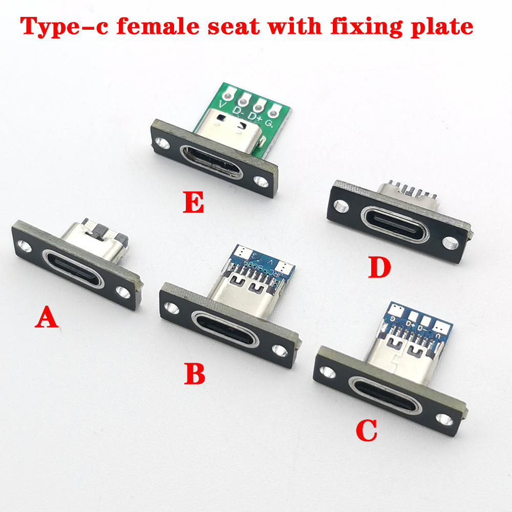 Micro USB Jack 3.1 Tipo-C 2pin 2p 4p 6p conector fêmea porta de carregamento por porta USB tipo C com placa de fixação de parafuso