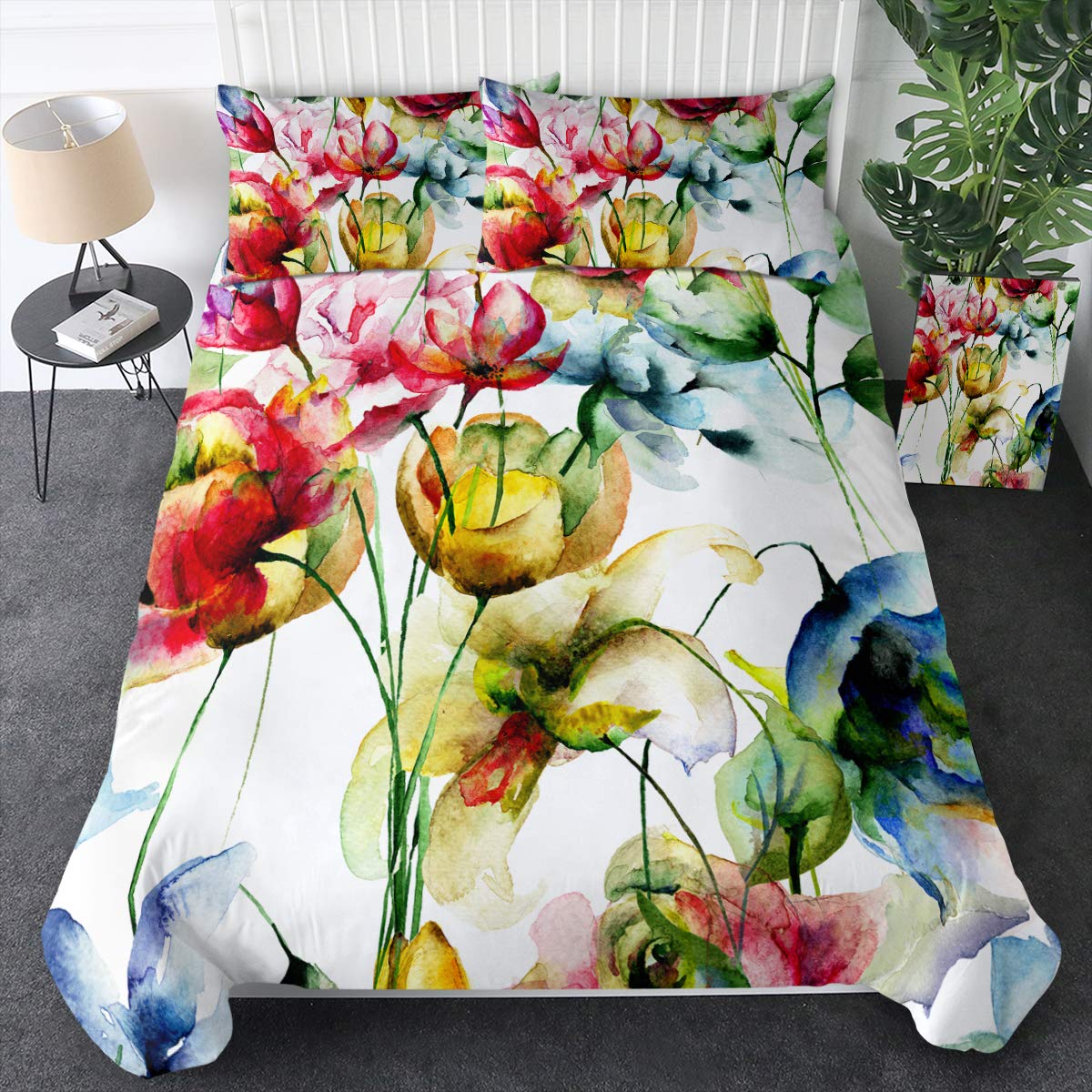 Shabby Chic Floral Duvet Cover Set Vintage Rose Butterfly Pattern Watercolor Flowers Bedding Set 2/Botanical Comforter Sets