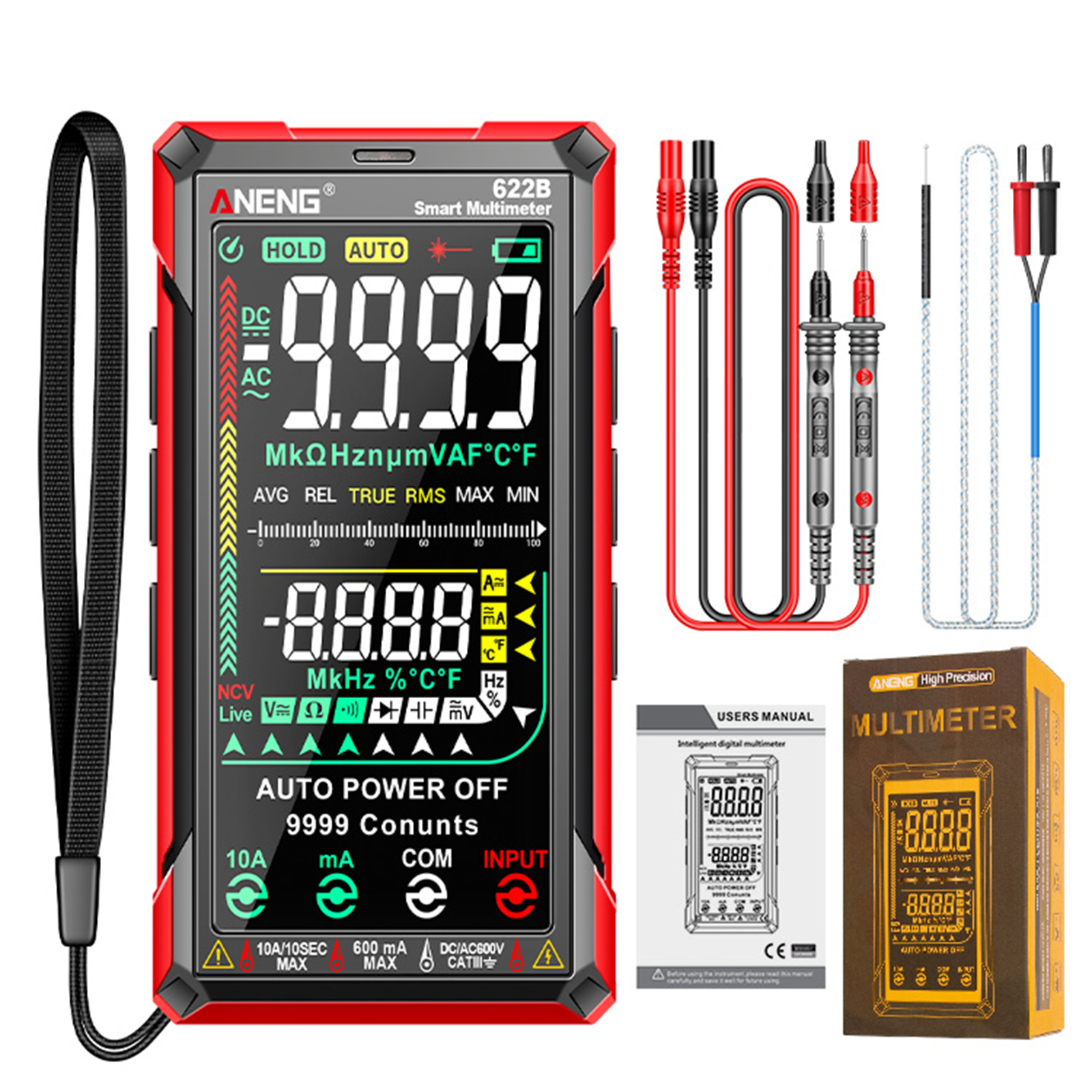 ANENG Smart Multimeter 9999 Counts AC/DC Ammeter Voltage Tester Rechargeable Anti-burning Ohm Amp VoltMeter Digital Multimeter