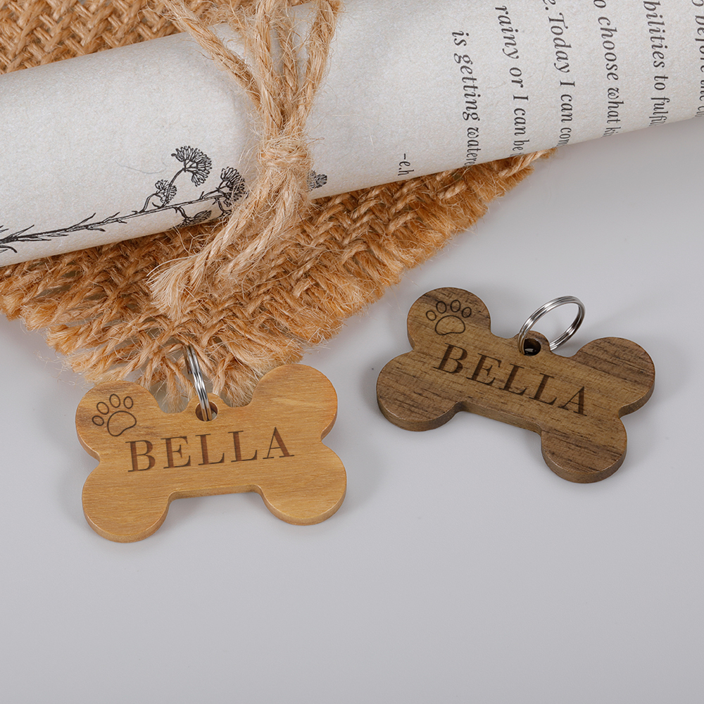 Customized Wooden Pet Dog ID Tags Anti-lost Name Wood Bone Tag for Puppy Personalized Number Nameplate Dog Collar Cat Necklace