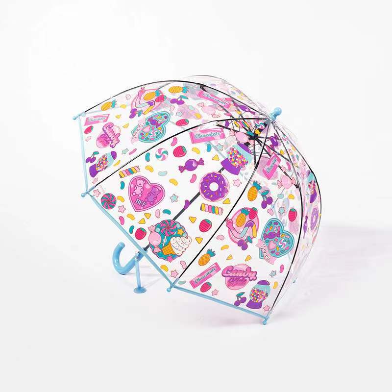 Partelo-filho Unicorn Arch Long Handle Umbrella Children Aux dando um punhal automático de arco-íris Apollo Pattern Transparent Umbrella.