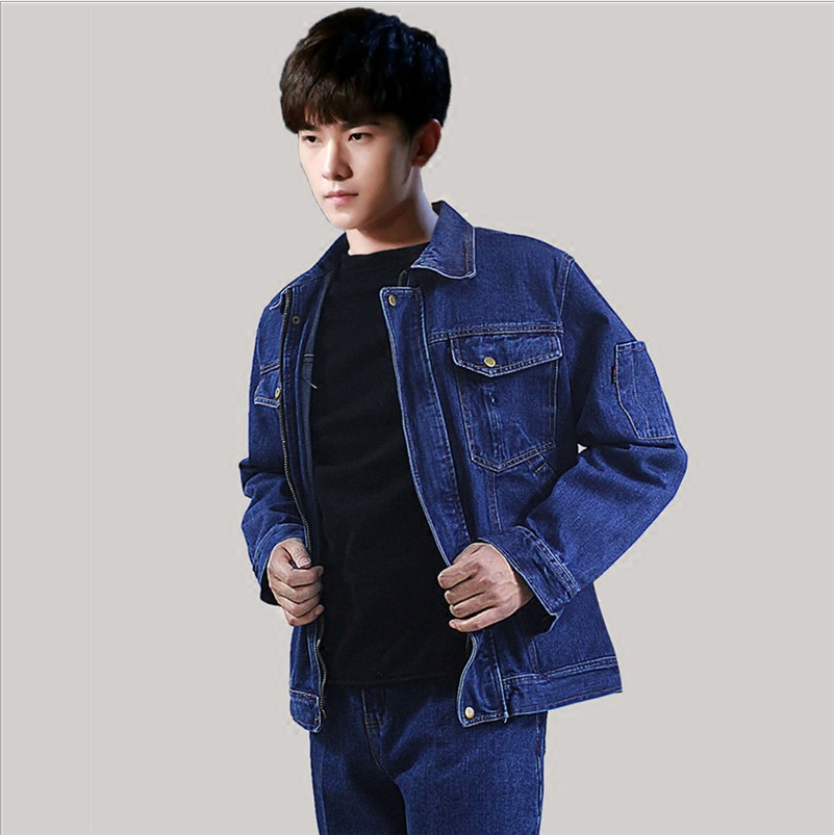 Толстый сварщик джинсовый джинсовая одежда для брюк для мужской куртки с длинными рукава