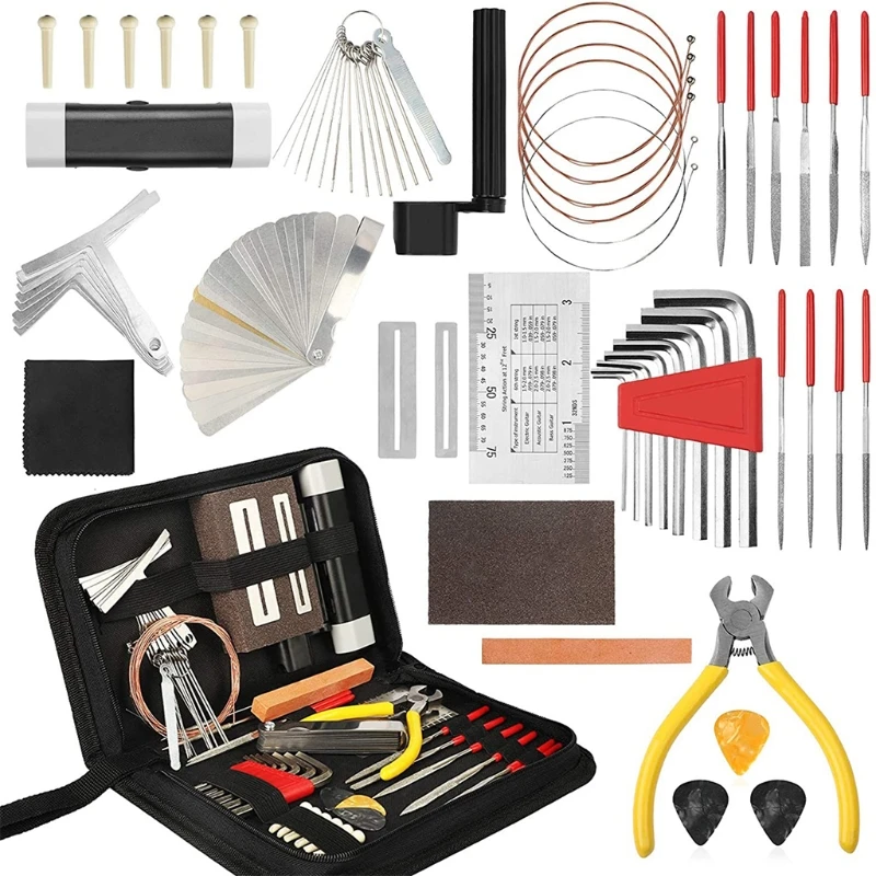 Cables Complete Guitar Repairing Maintenance Tool Kit Guitar Repair Tools Setup Kit with Carrying Case Guitar Cleaning Care Acces