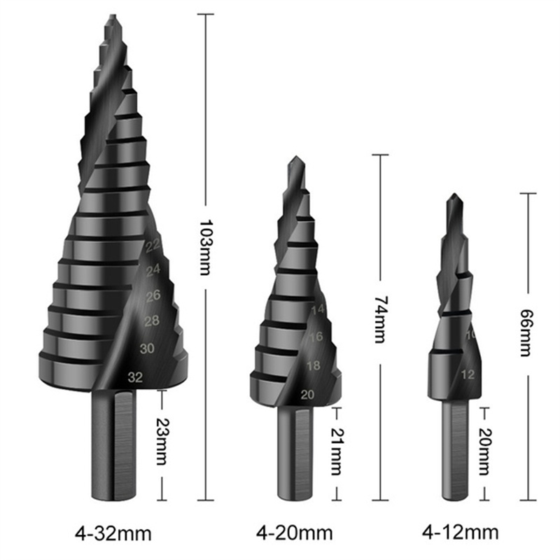 1// Set Step Drill Bit HSS COBALT STEP Azote étapé SPIRAL CONET COTTER METAL CONE MÉTAL CONE TRAND