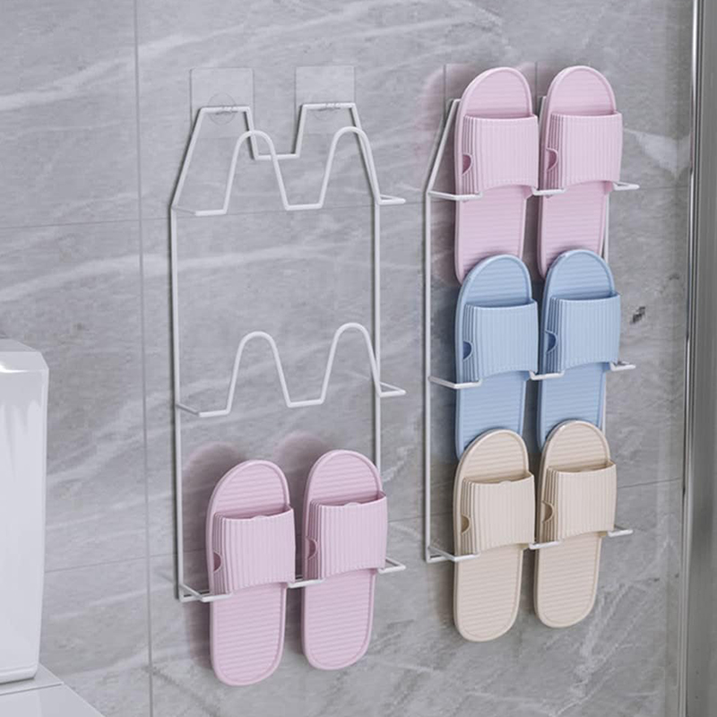 Bathroom Slippers Rack Self Adhesive Punch-free Wall-mounted Holder Space-saving Toilet Wall Door Home Shoe Storage Shelf