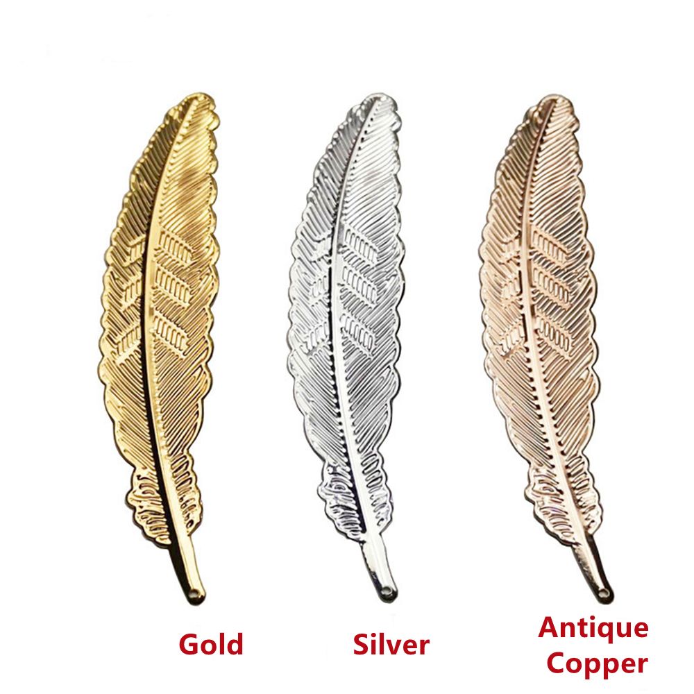 1 st Retro Metal Feather Bookmarks Gold/Silver Antique Copper Book Clips Page Markers Student Present Stationery Office Accessories