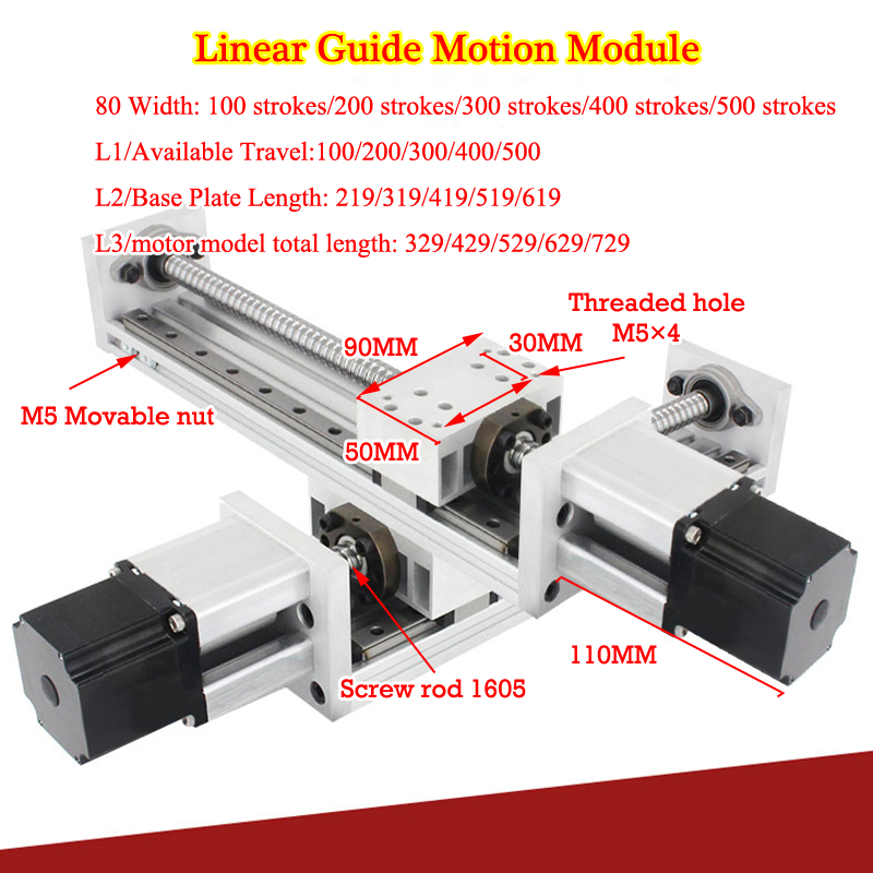Guide linéaire CNC 1605 Vis à billes Tableau de glissement 100-600 mm Guide de trait efficace Rail XYZ Axe NEMA 23 MOTEUR STEPUR 3D IMPRIMANTE