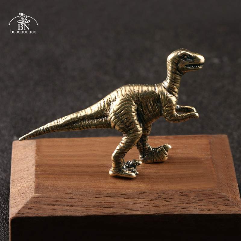 Mässing Jurassic Dinosaur Tyrannosaurus Small Staty Office Desktop Ornament Tea Pets Crafts Animal Figures Miniatures Toy