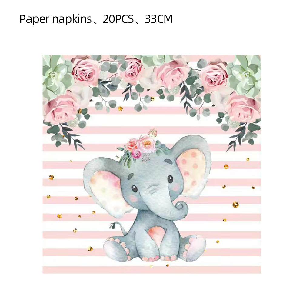 Pink Elephant Birthday Party Decorations Girl's Baby Shower Disposable Table Volent Plaques de fleurs Banneaux de serviettes