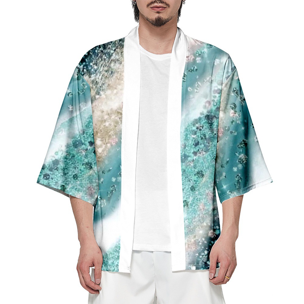 Летняя пляжная повседневная кардигановая кардигана Blue Haori Традиционная одежда японская печать кимоно мужски